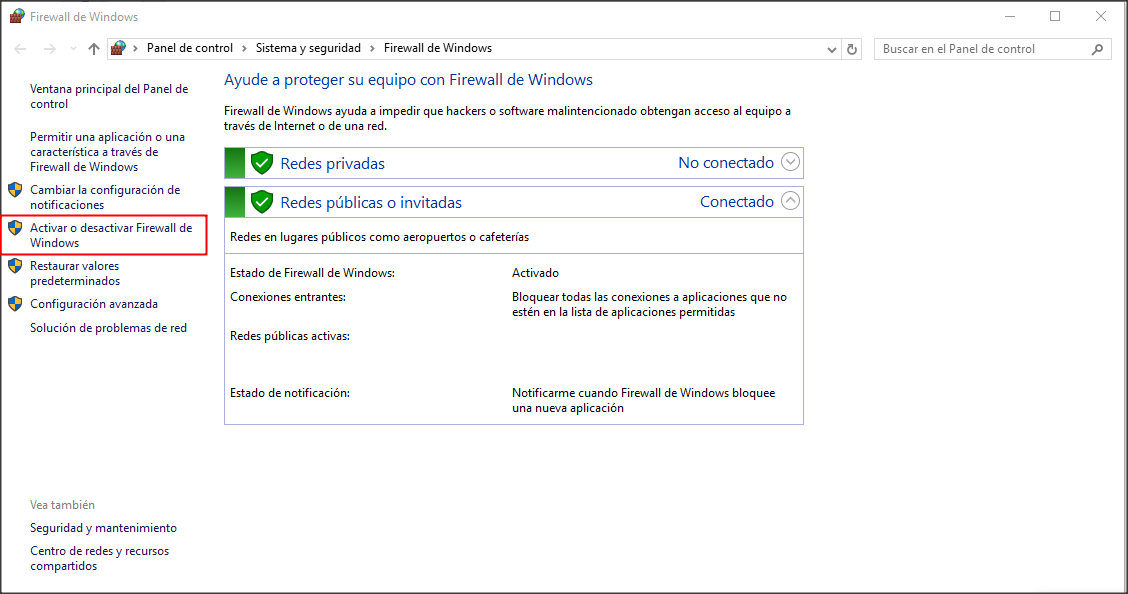 No puedo activar firewall de windows 10